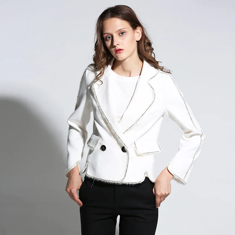Autumn Winter White Coat European Fashion Long Sleeve Turn down Collar Female Slim Novelty