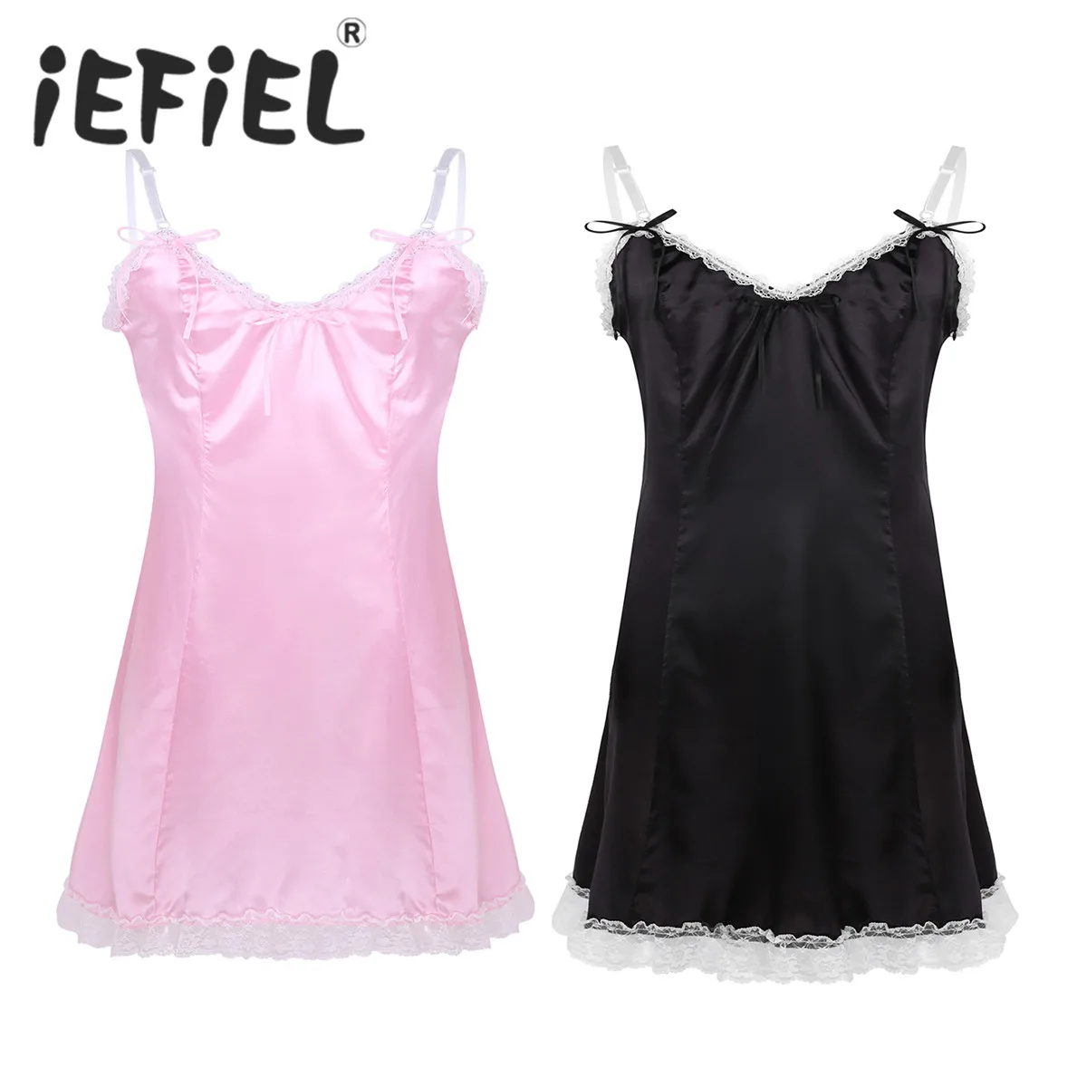 

Sexy Mens Male Erotic Lingerie Dress Costumes Babydoll Soft Satin Crossdress Male Sissy Fancy Dress with Sash Sissy Underwear