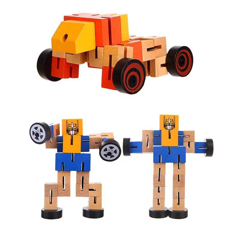 1 pcs Wooden Transformation Robot Cars Montessori Early Education Action Figure Toys For Children Christmas Birthday Gift 1 pcs Wooden Transformation Robot Cars Montessori Early Education Action Figure Toys For Children Christmas Birthday Gift