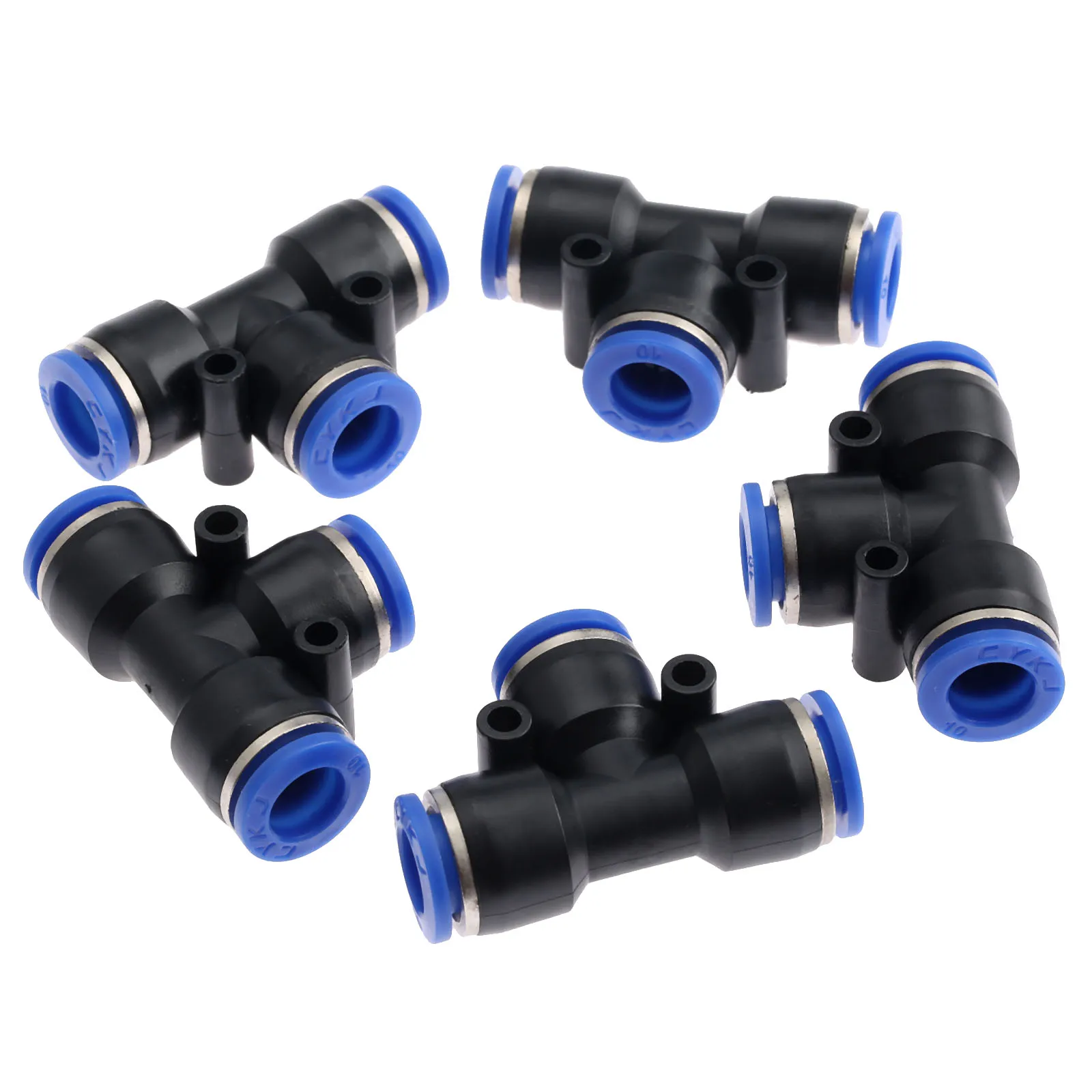 5Pcs PE10 T junction Pneumatic Fittings Air 3 Way Quick Pneumatic