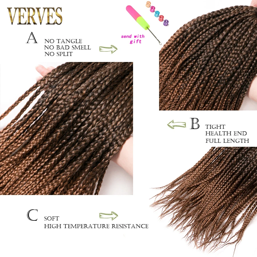 VERVES Box Braids Hair Synthetic 14 inch and 18 inch Crochet Hair Extensions 22 Strands/pack Ombre Braiding Hair Braids
