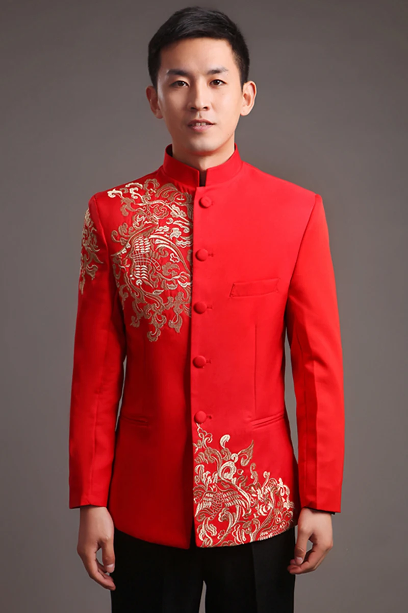 Красная Туника Мужская атласная блузка Топы традиционные китайские костюмы с блузой для мужчин одежда для Танга костюм Тай Чи Костюм Восточный Топ