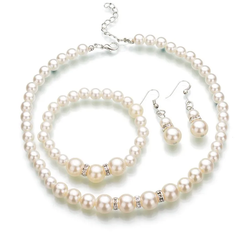 

LASPERAL Handmade Beaded Jewellery Brinco Fashion Classic Imitation Pearl Necklace Bracelet Bride Jewelry Set Earring For Women