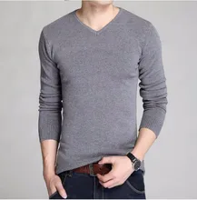 2018 Autumn Winter male quality slim high-grade pure cotton Set head knitted Solid Color sweater Male leisure v-neck knit shirt