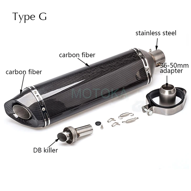 Entrada 51mm de Escape de la motocicleta de punta de fibra de carbono Láser Universal Akrapovic silenciador 570mm escapar CBR300 CB650F FZ6 silenciador