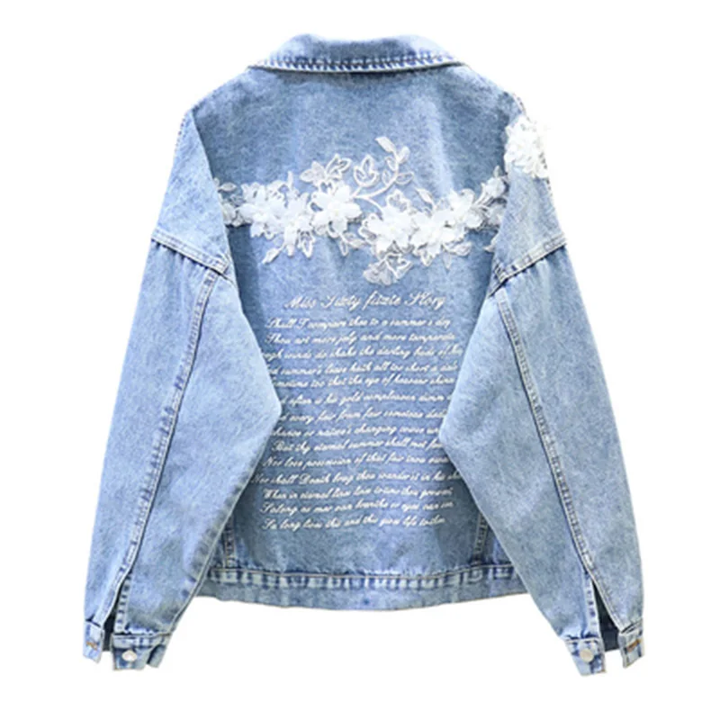 

2019 Spring Autumn Womens Punk Style Jeans Jackets fashion The New Loose Heavy work embroidery Flower denim jacket Free shipping
