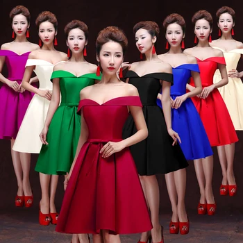 

Vestidos fiesta boda new satin sexy V-neck short sleeve A Line coral color bridesmaid dress Tea-Length dinner gown cheap
