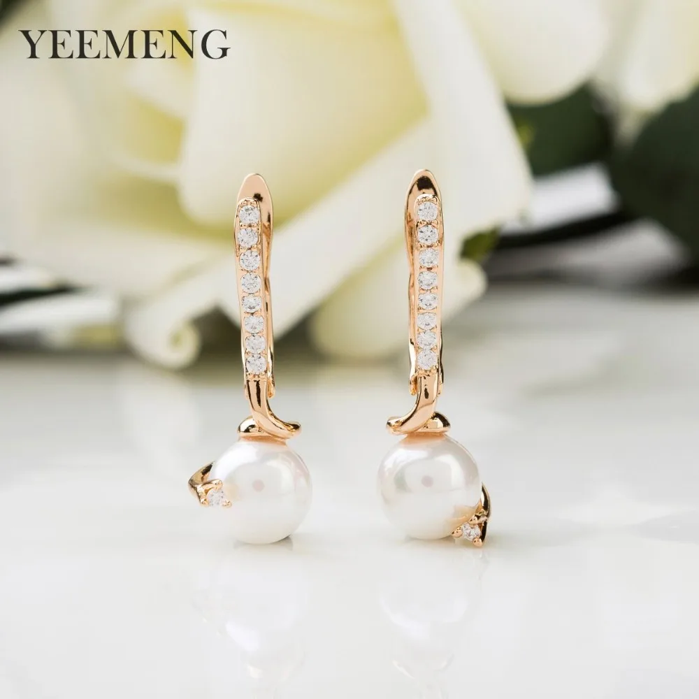 

YEEMENG Trendy Dangle Earrings Cubic Zirconia and Round White Imitation Pearl Drop Earrings Jewelry For Women Elegant Style Da