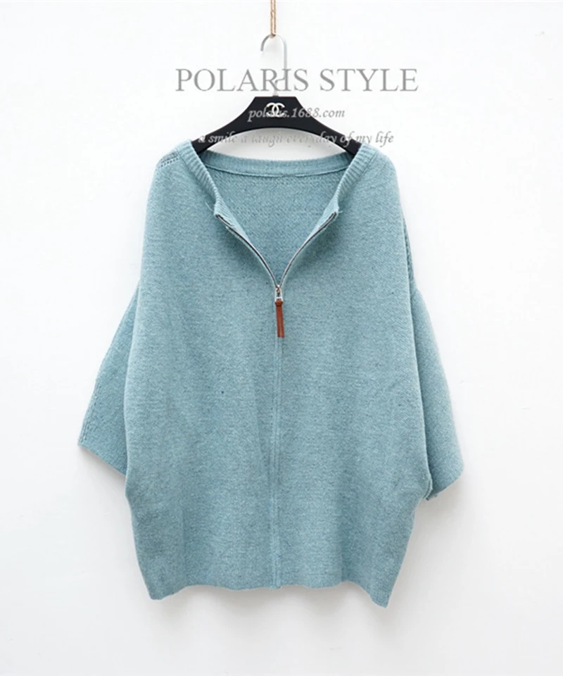 

Winter Long Loose Rabbit Fur Cony Blending Women Sweater Knitted Cardigan Drop Shoulder Casual Coat with Zipper Solid Color