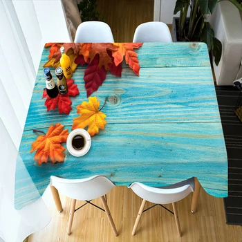 

Christmas table cloth Yellow Maple Leaf Blue Wood Grain 3d Printed Washable Thicken Cotton Rectangular/Round Wedding Tablecloth