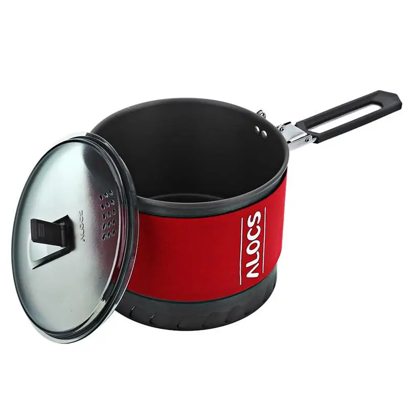 Alocs CW-S10 de acero inoxidable 1.4L Camping al aire libre de utensilios de cocina de calentamiento rápido pot mango plegable 1-2 Persona al aire libre vajilla