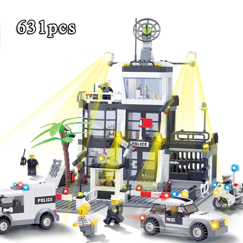 631pcs/set Building Blocks Police Station Prison Action Figures