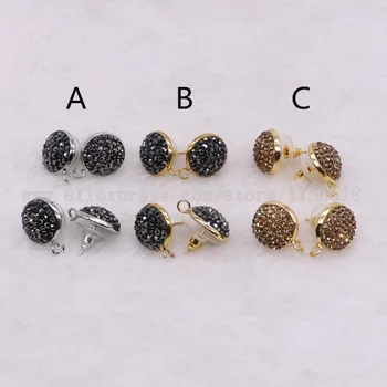 

10 pairs Round stud earrings jewelry finding 14 mm MIX COLOR beads handcrafted gems stone fashion jewelry finding studs 2849