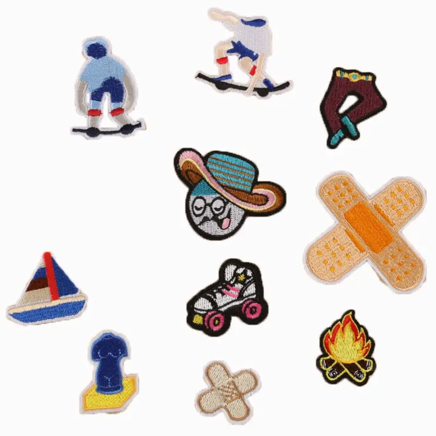 skateboard-Roller-skates-sailboat-Bandage-bonfire-Embroidered-Patch-Iron-On-Patch-Applique-Badge-Clothes-Craft-Accessories