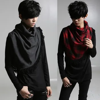 

Autumn Spring Mens high neck t shirts with tassel Hiphop style Long sleeve Black Red