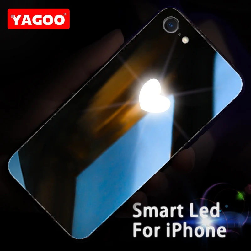 Yagoo Smart Led Glow Phone Case For iPhone 6 6S Plus Cases Back Cover Lovely Patterned Funda Luxury Glitter Silicone Glass Capa |