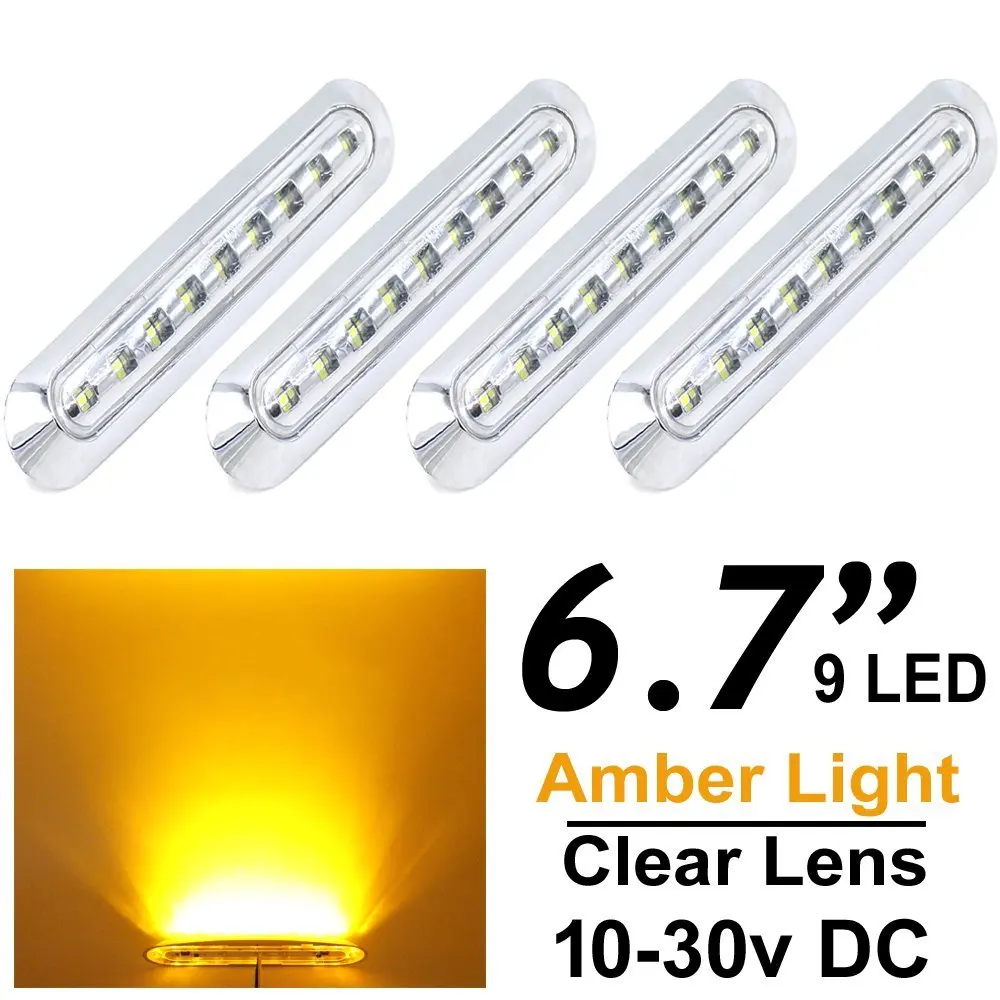 4x-6-7-clear-lens-amber-9-smd-led-chrome-rings-side-marker-light