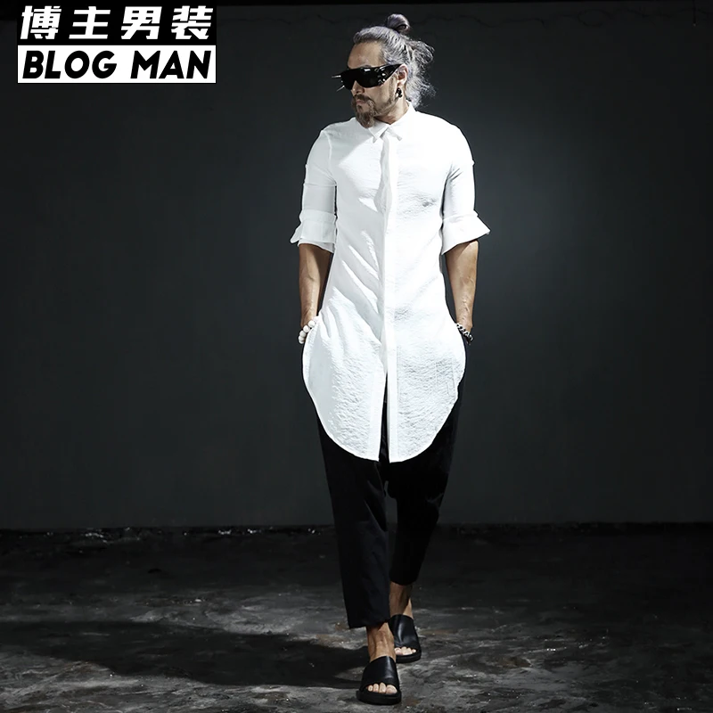 

New 2016 Men's clothing Summer thin breathable long-sleeve shirt medium-long fluid linen shirt outerwear Singer costumes