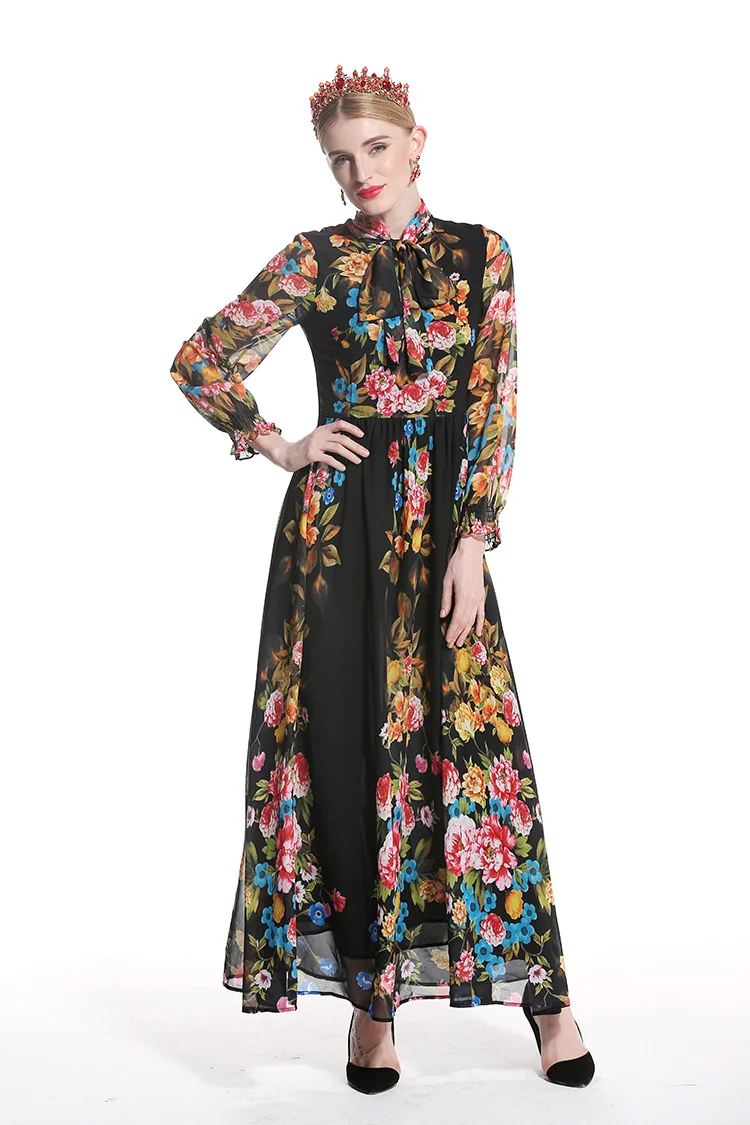 

Urumbassa BOHO Women Dresses New 2018 summer long sleeve elegant dress Fashion stand collar beach dress S230
