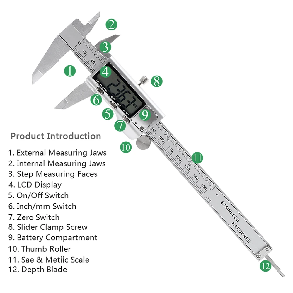 DIYWORK измерительные инструменты высокой точности измерительного инструмента 6 дюймов штангенциркуль Штангенциркули 150 мм ЖК-дисплей электронные цифровые Дисплей суппорт