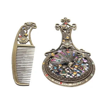 

Make Up Mirror Chinese Vintage Hollow-out Carving Rhinestone Mirror Comb Set High Quality SK88