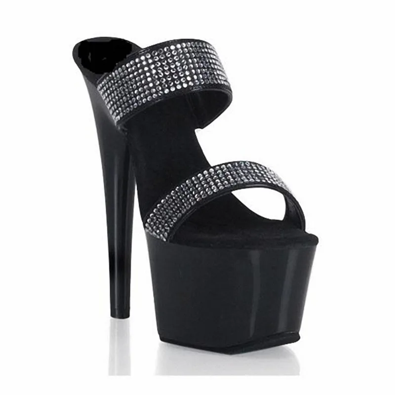 Romanesque 7 inch platform shoes, stylish rhinestone ladies stage shoes, 17 cm sexy high-heeled slippers