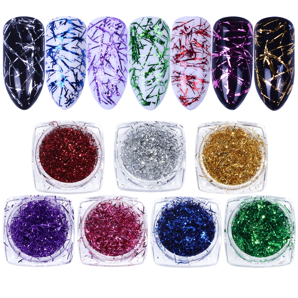 

1Box Holographic Platinum Silk Foils Nail Glitter Flake Manicure Colorful Gold Silver Sequins DIY Nail Art Decoration JISJS01-07