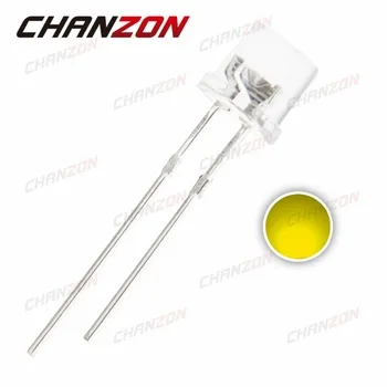 100pcs 5mm Flat Top LED Diode Yellow Light Water Clear Super Bright Wide Angle 5 mm 2V Transparent Light-Emitting Diode LED Lamp