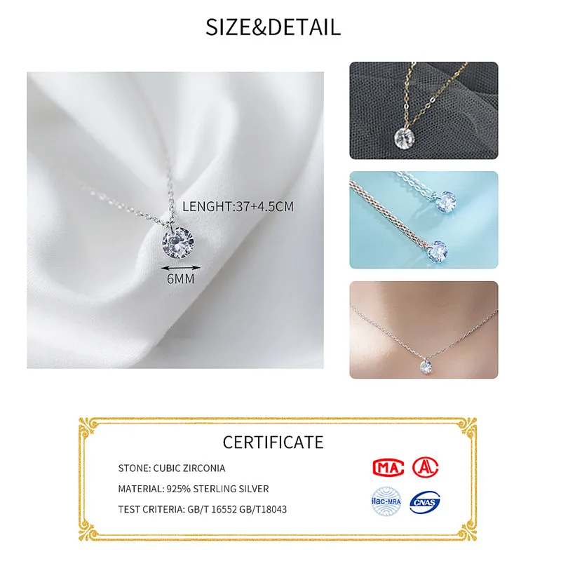 INZATT OL Cute Geometric Round Choker Pendant Necklace For Women Engagement Rose Gold Color 925 Sterling Silver Jewelry Gift - Image 2
