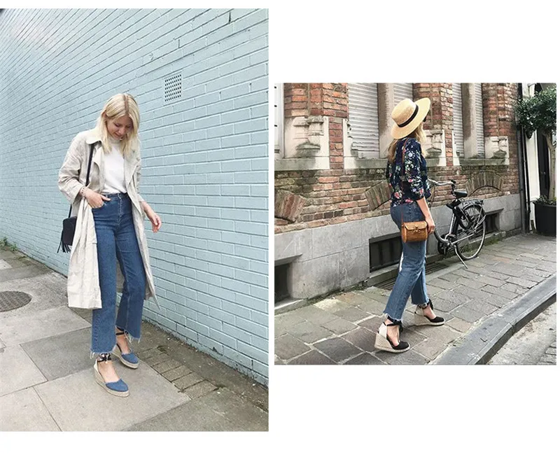 Bohemian Women Sandals Espadrilles Ankle Strap Straw Platform Wedges For Female Shoes Cow Suede Lady High Heels Sandal Big Size  (11)