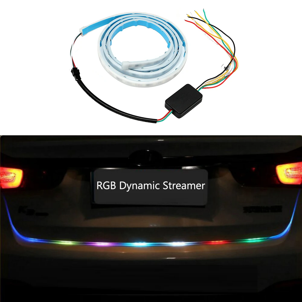 

Car Styling RGB LED Strip Lighting Rear Trunk Tail Light RGB Dynamic Streamer Brake Turn Signal Leds Warning Lights Strips