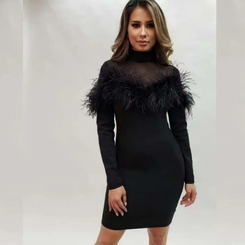

2018 New Elegant Balck Red Long Sleeve Mesh Sexy Bandage Dress Hollow Out Solid Autumn Tassel Party Women Night Out Vestidos