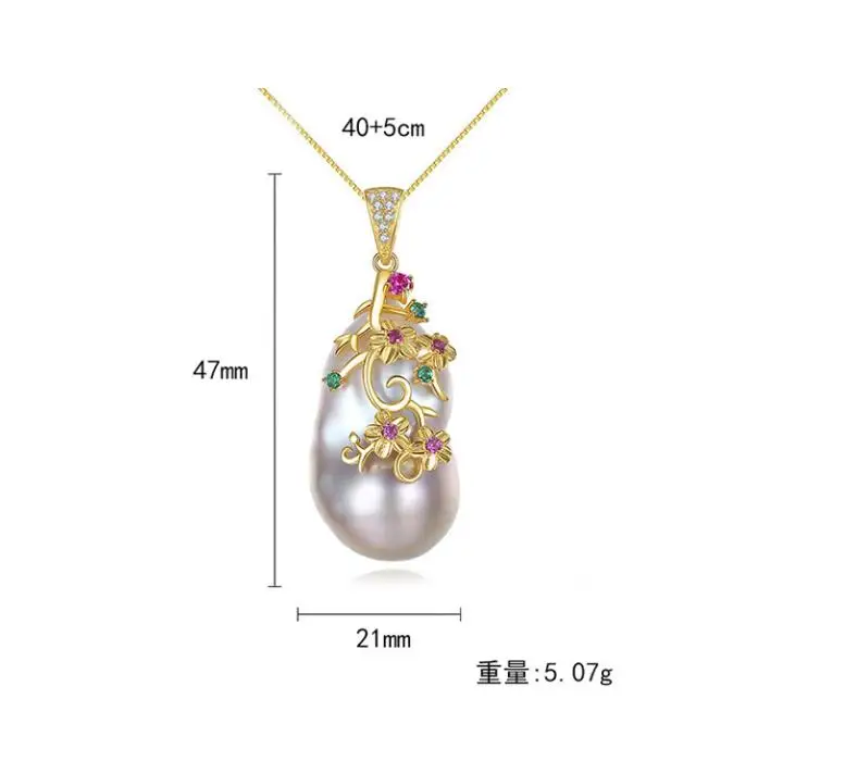 

S925 Sterling Silver Necklace Zircon Natural Pearl Pendant Fashion Accessories LBAAA1