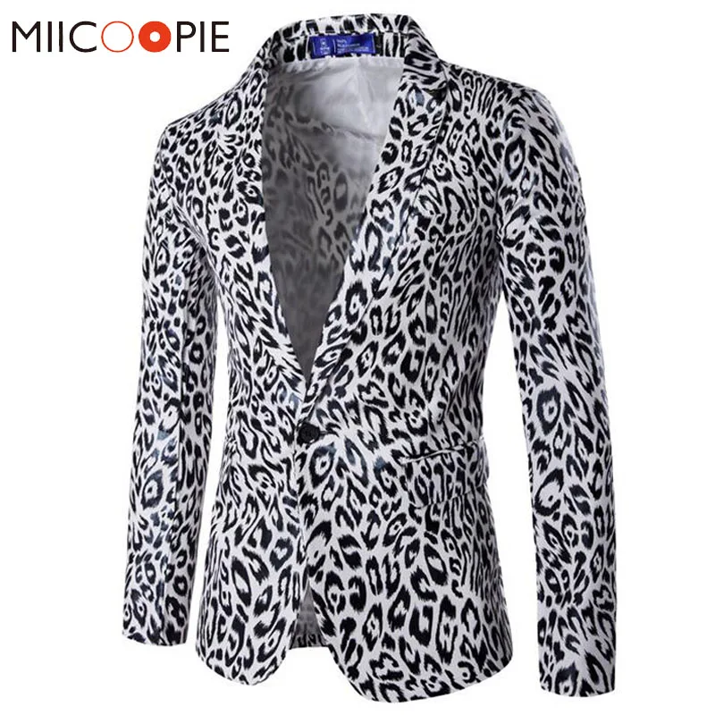 Fashion Blazer Mens Casual Leopard Printed Wedding Party Suit Jackets