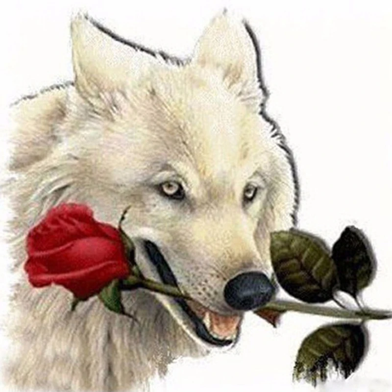 

5D Diy Diamond Painting Cross Stitch Wolf Rose Full Square Diamond Embroidery Rinestones Painting Diamond Mosaic Home Decor