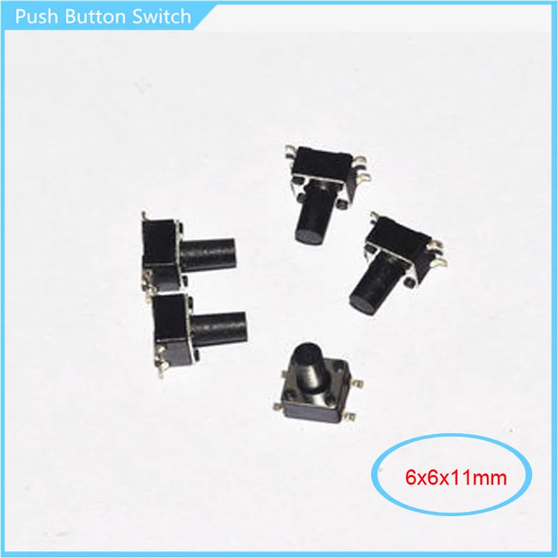 100pcs 6x6x11mm 4P Tactile Push Button Switch SMD 6*6*11mm Mirco Tact for MP3 MP4 MP5 DVD Microwave Oven Toys | Обустройство дома