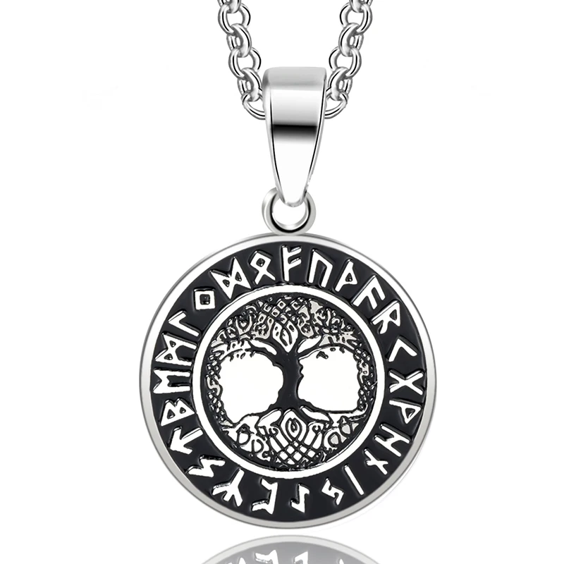 

ABAICER 1pcs 316L Stainless Steel Nordic Vikings Runes Amulet Pendant Necklace The Tree of Life Runes Nordic Talisman Jewelry