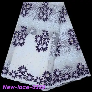 

2019 Latest African Embroidery Tulle Lace Fabrics High Quality Stones French Milk Silk Lace Fabric For Party Dress 5 Yard z002