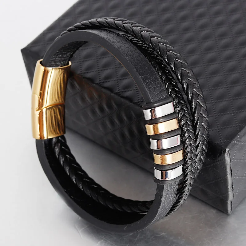 NAIQUBE кожаный браслет для мужчин роскошный многослойный Плетеный веревочный браслет для мужчин застежка браслет ручной работы ювелирные изделия подарок
