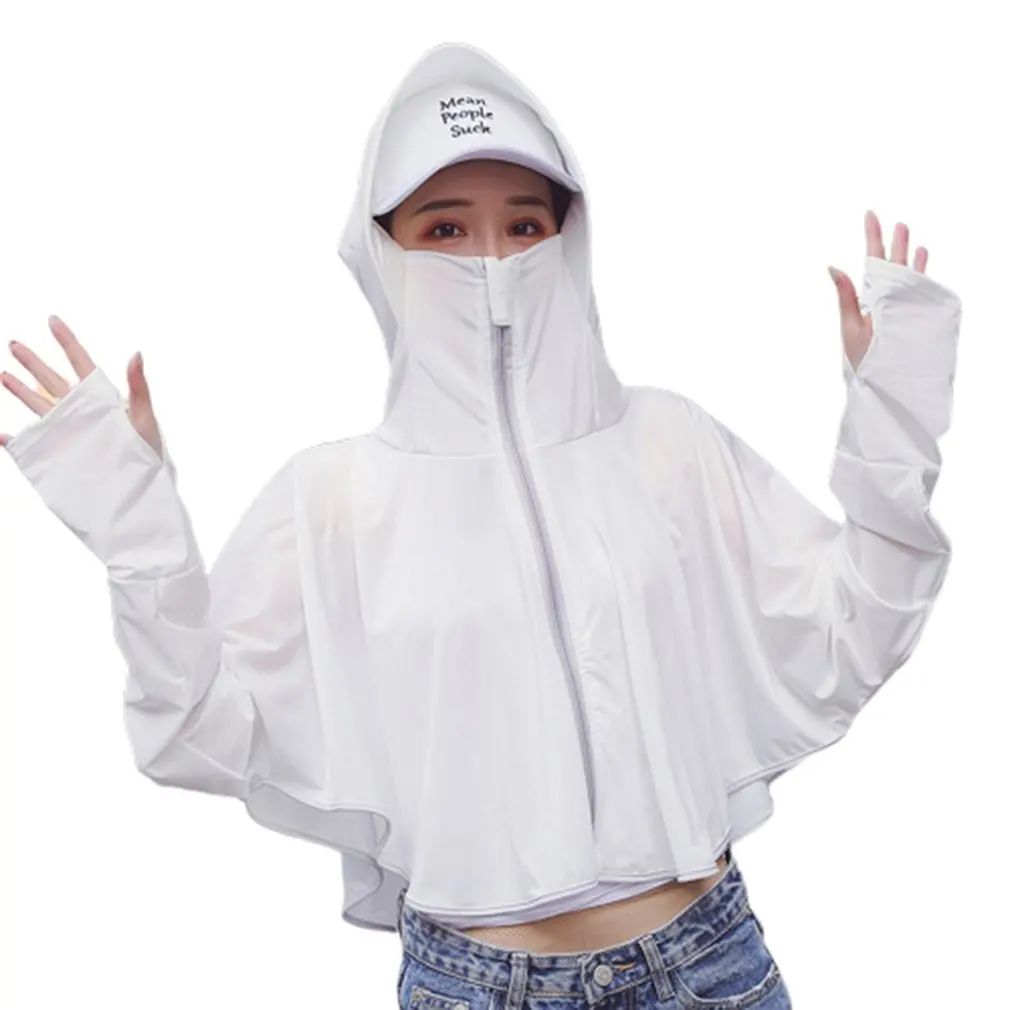 

Ice Silk Sunscreen Clothing Female Summer Hooded Breathable Shawl Outdoor Beach Clothing Zipper Riding Sun Protection Clothing