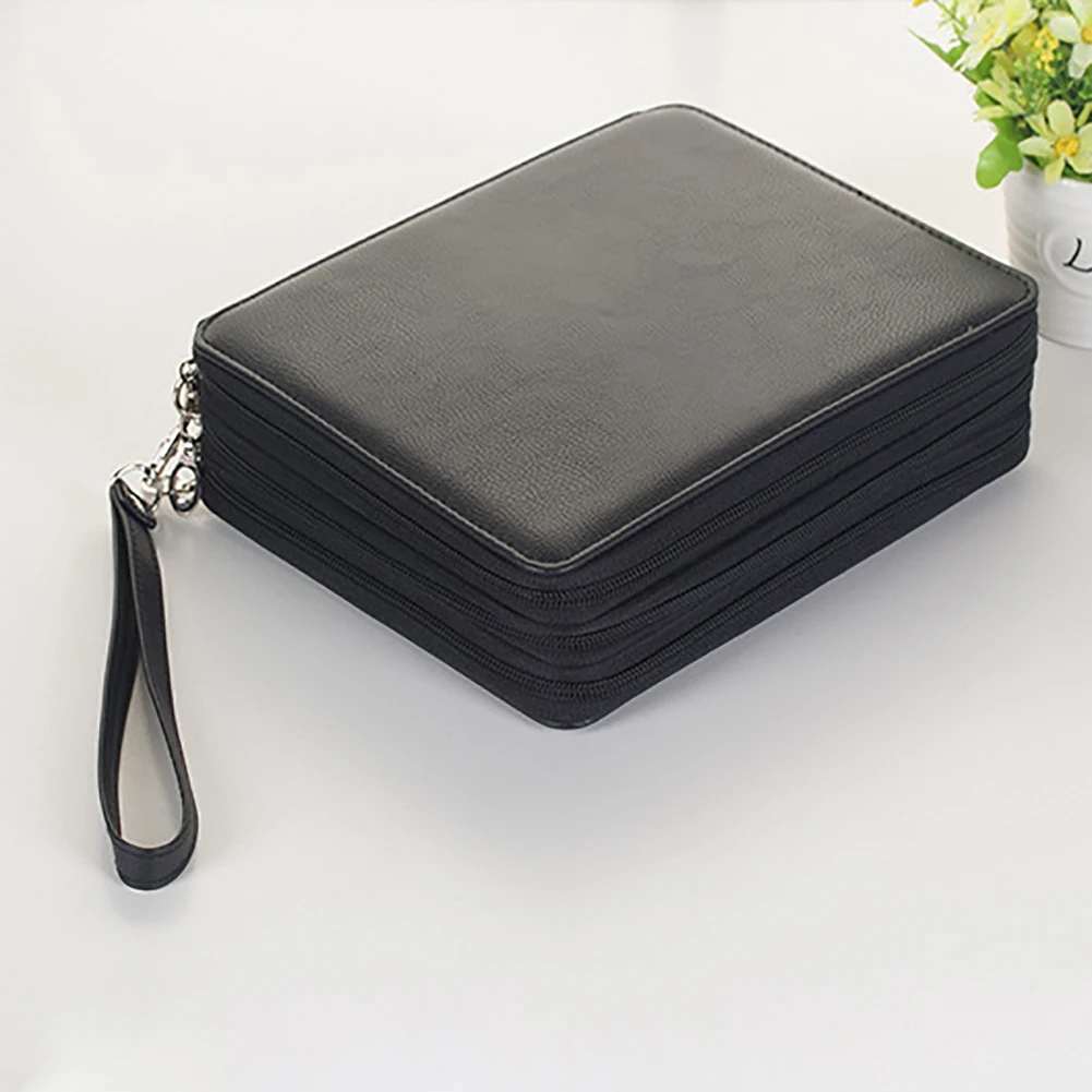 

168 Slots Multifunctional Oraganizer Stationery Gift Sketch Pencil Case PU Leather Solid Pen Bag With Zipper Large Capacity