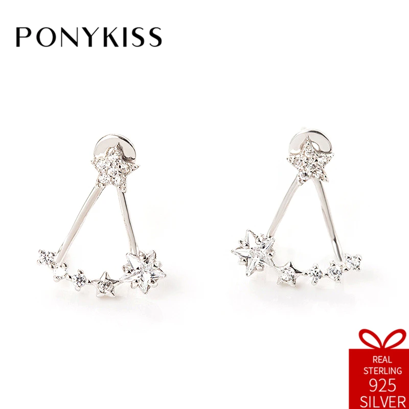 

PONYKISS Romantic S925 Sterling Silver Cute Zircon Star Stud Earrings Women Elegant Creative Anniversary Wedding Gift