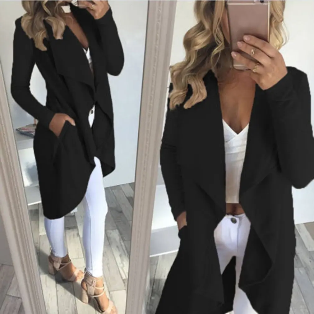

2018 Autumn Winter Women Windbreaker Long Sleeve Cotton Turn-down Collar Coat Loose Windbreaker Elegant Trench Cardigan