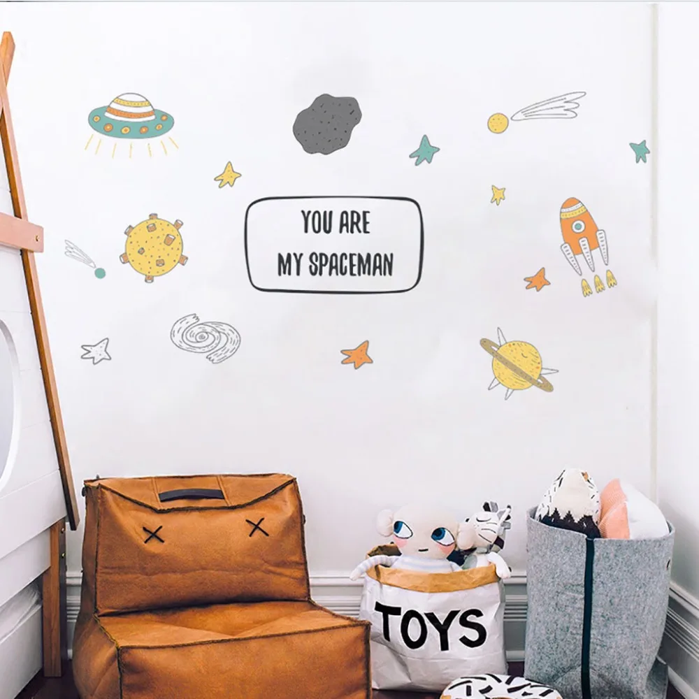 

Wall Stickers Bedroom PVC Wall Stickers For Baby Rooms Cartoon Spaceship Meteorite Combination Stickers K417