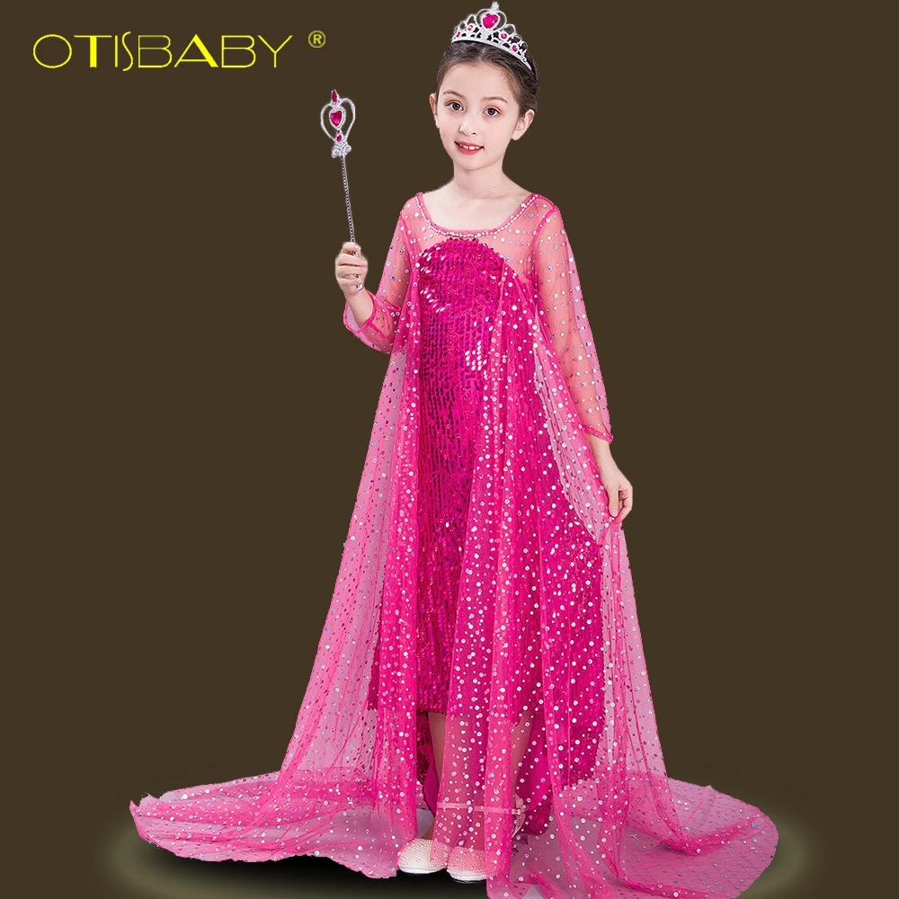 Girls Sequins Mesh Elsa Princess Dress Children Elagant Prom Birthday Party Snow Queen Rapunzel Costume Full Aurora | Детская одежда и