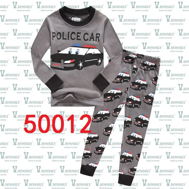 1 8Years New Kids Pajamas Baby Boys Grey Police Car Long Sleeves Tops