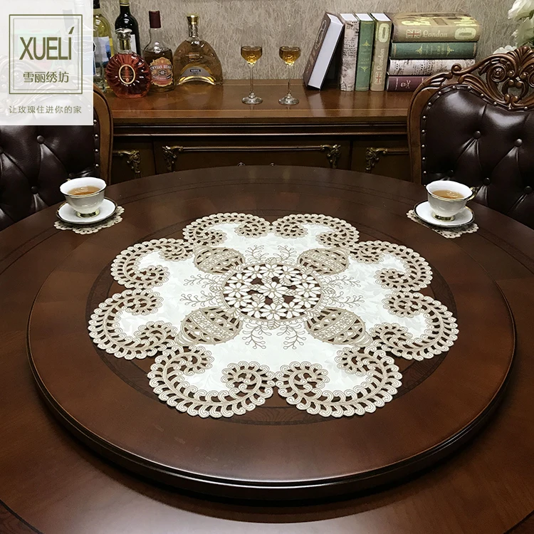 Luxurious brown flowers lace embroidery cloth art circular tablecloth table runner Table flag dust covers Placemat