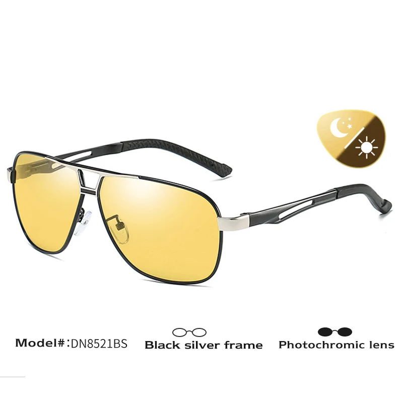 Фотохромные поляризованные солнцезащитные очки, мужские солнцезащитные очки, Ретро стиль, авиация, очки ночного видения, для вождения, хамелеон, lunetes de soleil homme - Цвет линз: Black silver frame