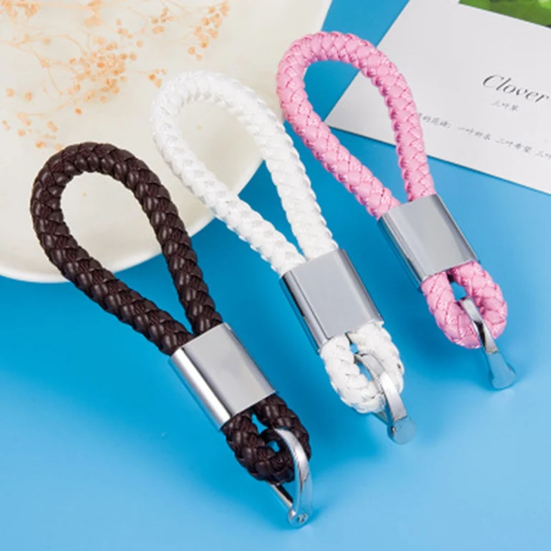 

Universal New Men Women's Braided Hand Woven Leather Strap Car Key Chain 11 Colors Car Key Ring Keychain Fobs