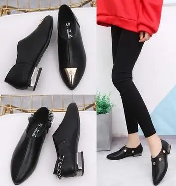

Europe and the United States 2018 new shallow pointed women shoes Korean metal rivets with low women's shoes wild shoes